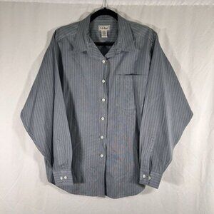 LL Bean Dress Shirt Womens Large Blue Striped Button Up Long Sleeve Cotton Blend